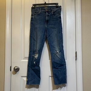 MOTHER Straight Leg Distressed Denim Jeans